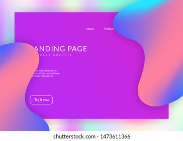 Landing page. Vivid gradient mesh. Holographic 3d backdrop with modern trendy blend. Cool app, ui composition. Landing page with liquid dynamic elements and fluid shapes.
