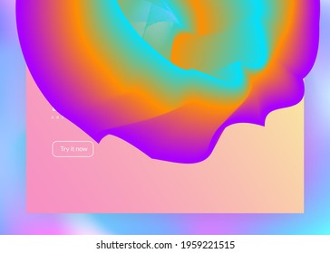 Landing page. Vivid gradient mesh. Holographic 3d backdrop with modern trendy blend. Abstract website, screen design. Landing page with liquid dynamic elements and fluid shapes.