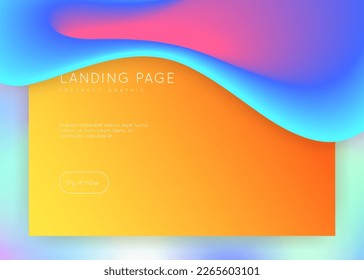 Landing page. Vivid gradient mesh. Creative screen, website template. Holographic 3d backdrop with modern trendy blend. Landing page with liquid dynamic elements and fluid shapes.