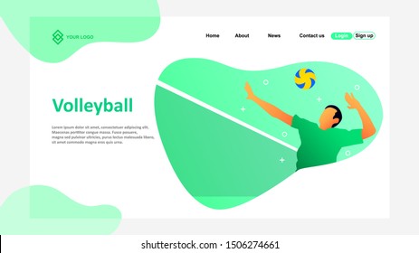 Landing Page Volleyball. smash ball position. Vector Illustration.