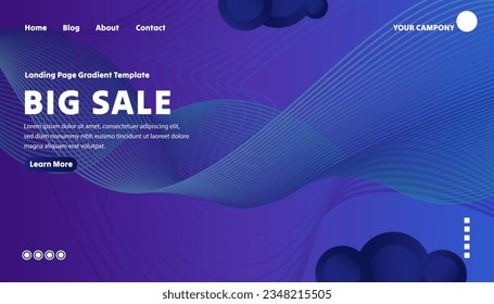 Landing page wavy gradient template vector illustration