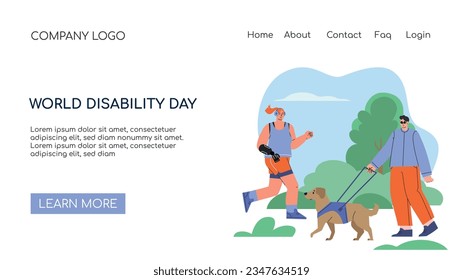 Landing page or web banner concept for World Disabled day. People with Disability, International Day of Persons with Disabilities.Diversity and Inclusion. Flat vector illustration. Vector illustration