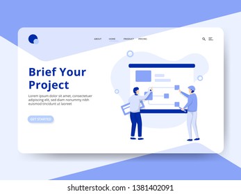 Landing Page Das Web Brief Your Project Konzept, ein Client gibt eine kurze Beschreibung für Freelance, kann für das Onboarding von mobilen Apps, Web-Landing-Seiten, Banner, Poster verwendet werden. Vektorgrafik