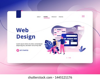 Landing page Web Design, the concept of people discussing in front of the board, can be used for landing pages, web, ui, banners, templates, backgrounds, flayer, posters - Vector