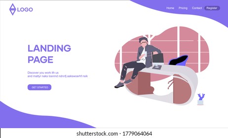 Landing page web design with illustration for business site