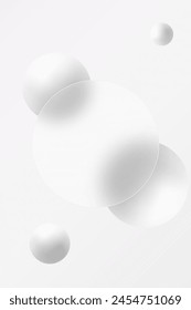 Landing page web design. White spheres and round transparent frame. Background glass morphism.