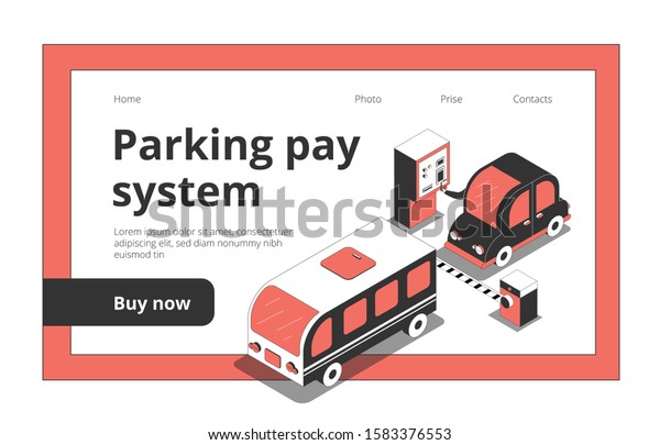 Landing\
page web site background with car isometric images and clickable\
links with text and buttons vector\
illustration