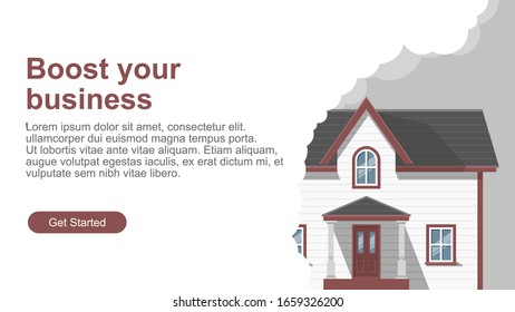 Página de inicio, sitio web o plantilla de aplicación con fondo de casa. Ilustración vectorial. Resolución de 4k.