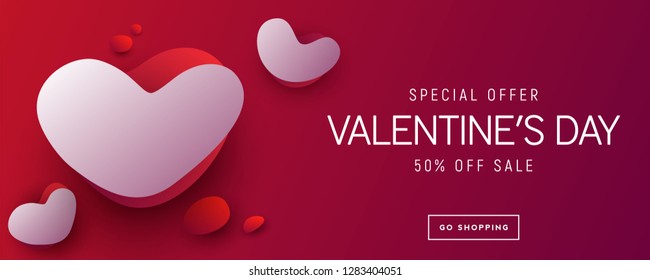 Landing page. Website banner design. Valentine's Day Sale. Dynamic shapes composition. Vector heart.