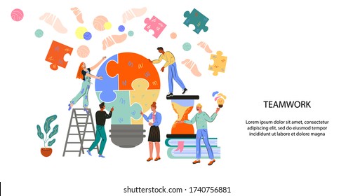 Landing page or website banner for teamwork and successful partnership vector illustration. Homepage design for company with characters of business people. Investments and creative inspiration.