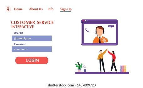 Landing Page Website Customer Service Interactive , Call Center for online Shopping and  Business Concept Vector Template Design Illustration