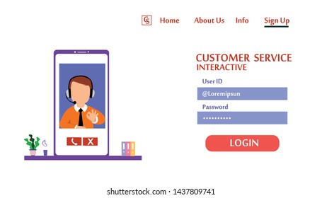 Landing Page Website Customer Service Interactive , Call Center for online Shopping and  Business Concept Vector Template Design Illustration