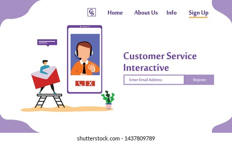 Landing Page Website Customer Service Interactive , Call Center for online Shopping and  Business Concept Vector Template Design Illustration