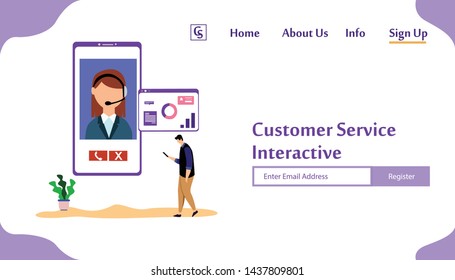 Landing Page Website Customer Service Interactive , Call Center for online Shopping and  Business Concept Vector Template Design Illustration
