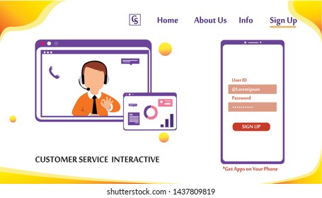 Landing Page Website Customer Service Interactive , Call Center for online Shopping and  Business Concept Vector Template Design Illustration