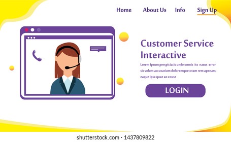 Landing Page Website Customer Service Interactive , Call Center for online Shopping and  Business Concept Vector Template Design Illustration