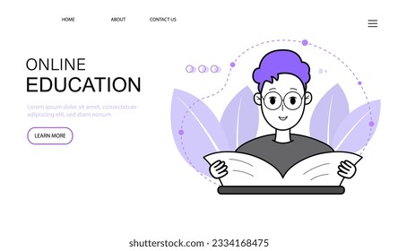 Website-Design oder Präsentation Website-Vorlage für Online-Bildung, Kurse, Seminare. Moderner, flacher Stil. Vektorgrafik.