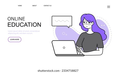 Website-Design oder Präsentation Website-Vorlage für Online-Bildung, Kurse, Seminare. Moderner, flacher Stil. Vektorgrafik.