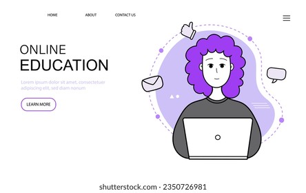 Website-Design oder Präsentation Website-Vorlage für Online-Bildung, Kurse, Seminare. Moderner, flacher Stil. Vektorgrafik.