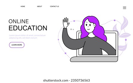 Landing page website design or presentation website template for online education, courses, seminars. Modern flat style. Vector illustration.