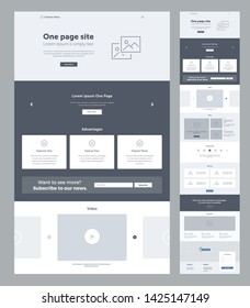 Landing page website design template for business. One page wireframe. Flat modern responsive design. Ux ui website template. Concept mockup layout for development. Best convert page. - Shutterstock ID 1425147149