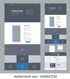 Landing page website design template for business. One page wireframe. Flat modern responsive design. Ux ui website template. Concept mockup layout for development. Best convert page.