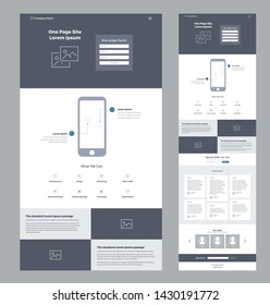 Landing page website design template for business. One page wireframe. Flat modern responsive design. Ux ui website template. Concept mockup layout for development. Best convert page.