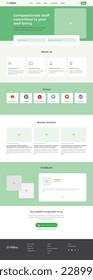 Plantilla de diseño del sitio web de la página de inicio para hospitales y empresas. Un wireframe de página para el desarrollo web.