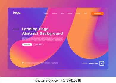 Landing page website mockup abstract background. Vivid bright gradient freeform like fluid. Concept dynamic graphic shape. Vector illustrate.