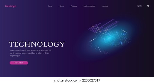 Landing page for a website related to technology, electronics, computers and telephones. Illustration in isometric.Futuristic concept. Vector illustration
