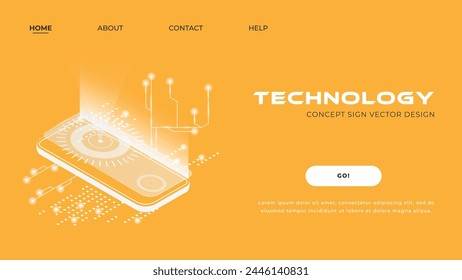 Landing page for a website related to technology, electronics, computers and telephones. Illustration in isometric. Futuristic style.