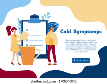 Landing page for website with sick-less and flu person. Concept with tiny people in flat style. Man and Woman Characters Feeling Unwell. Vector illustration 