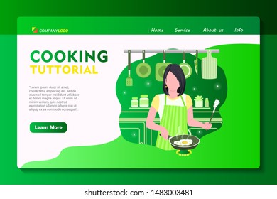 Landing Page Website Template for Cooking Tuttorial Vector Illustration