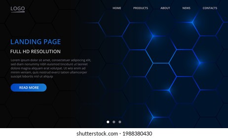 Entwurf der Landing Page Website-Vorlage. Hexagonal-Technologie-Konzept des Webseitendesigns für Webseiten. Moderne Schnittstelle. Landing-Webseite. Vektorgrafik EPS10.