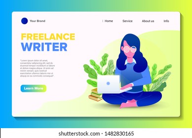 Landing Page Website Template Freelance Writer Vector Illustration
