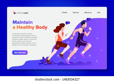 Landing Page Website Template Maintain a Healty Body Vector Illustration