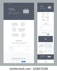 Landing page website template. Modern responsive design. UX/UI mockup layout for development.