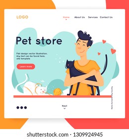Landing page. Website Template. Pet store. Flat design vector illustration