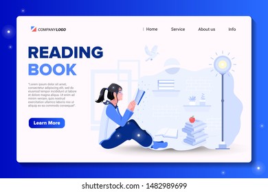 Landing Page Website Template Reading Book Vector Illustration