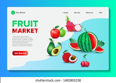 Landing Page Website Template Realistic Vector Fruits Market