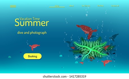 landing page website template. summer vacation time. blue tone background. vector illustration eps10