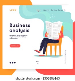 Landing page. Website Template. Teamwork. Business workflow management. Office life, business, programmer. Data analysis. Brainstorming, meeting. Flat design vector illustration