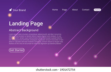 Landing Page Website Template Vector. Shooting star decoration. Abstract colorful gradient. Design for website and mobile, Business Interface, Landing Web Page.