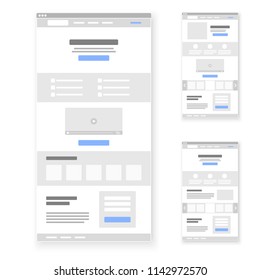 Landing Page Website Wireframe Interface Template Set. Vector Illustration