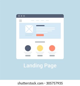 Landing page website wireframe interface template. Flat vector illustration on blue background