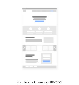 Landing Page Website Wireframe Interface Template Isolated On White. Flat Vector Illustration