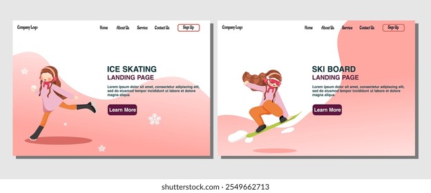 Landing page of winter sport. Ice skating and ski for winter season