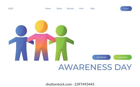 Landing page world autism awareness day with jigsaw group of child people. International solidarity, asperger’s day. Health care, mental illness. Social media post for poster, banner, cover, card