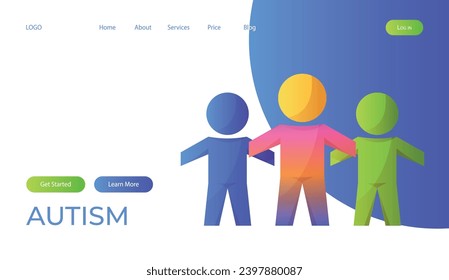 Landing page world autism awareness day with jigsaw group of child people. International solidarity, asperger’s day. Health care, mental illness. Social media post for poster, banner, cover, card