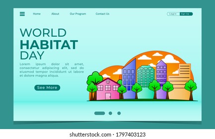 Landing page of world habitat day vector concept. A green city for sustainable.